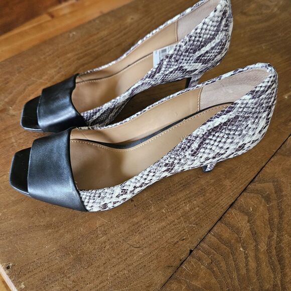 Calvin Klein NAREEN Mixed Print Black/Snake Slip On Open Peep Toe Pumps Sz 8M - Picture 6 of 8